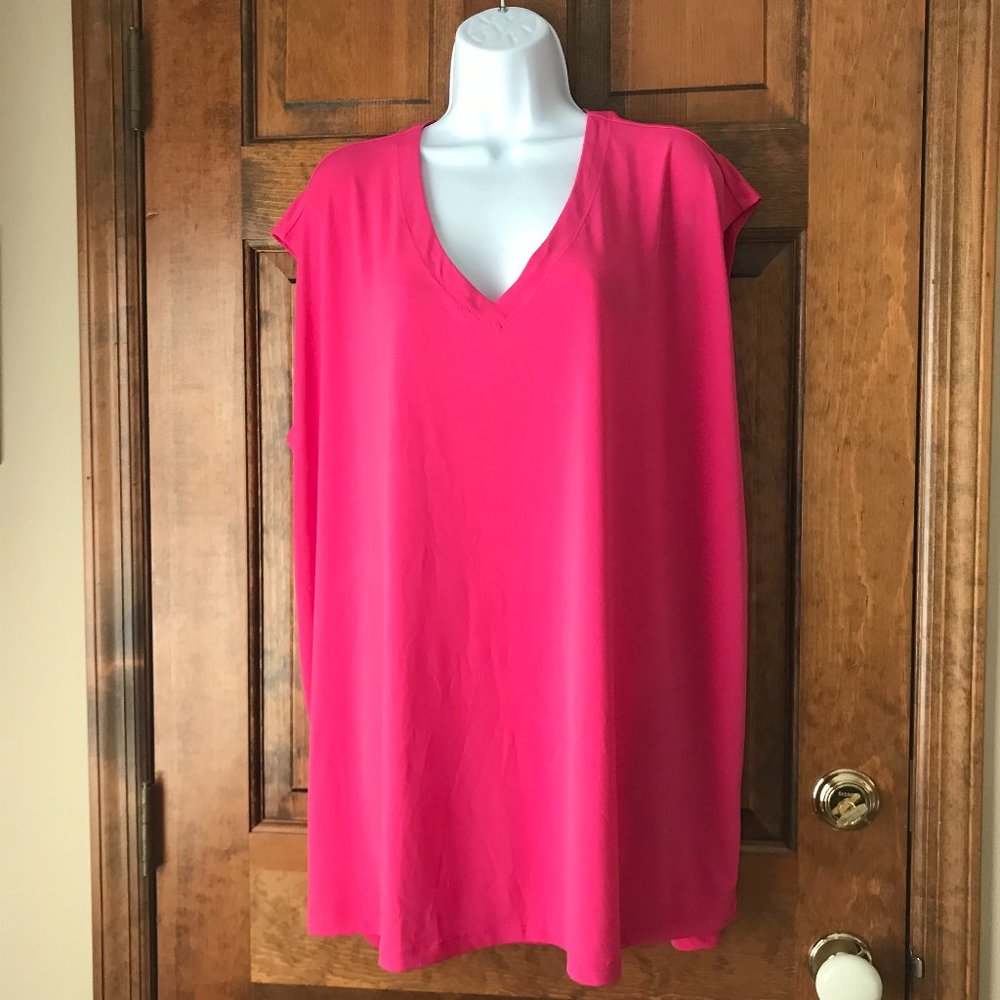 Susan Graver Modern Essentials Hot Pink V-Neck Cap Sleeve Tunic 1X